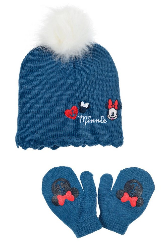 Disney Minnie Mouse Bommelmütze Baby Mädchen Winter-Mütze Strick Mütze (SET) von Disney Minnie Mouse