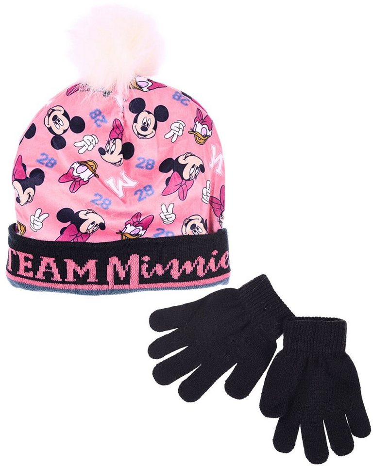 Disney Minnie Mouse Bommelmütze TEAM Minnie (2-St) Set mit Handschuhen - Wintermütze für Mädchen Gr. 52,54 cm von Disney Minnie Mouse