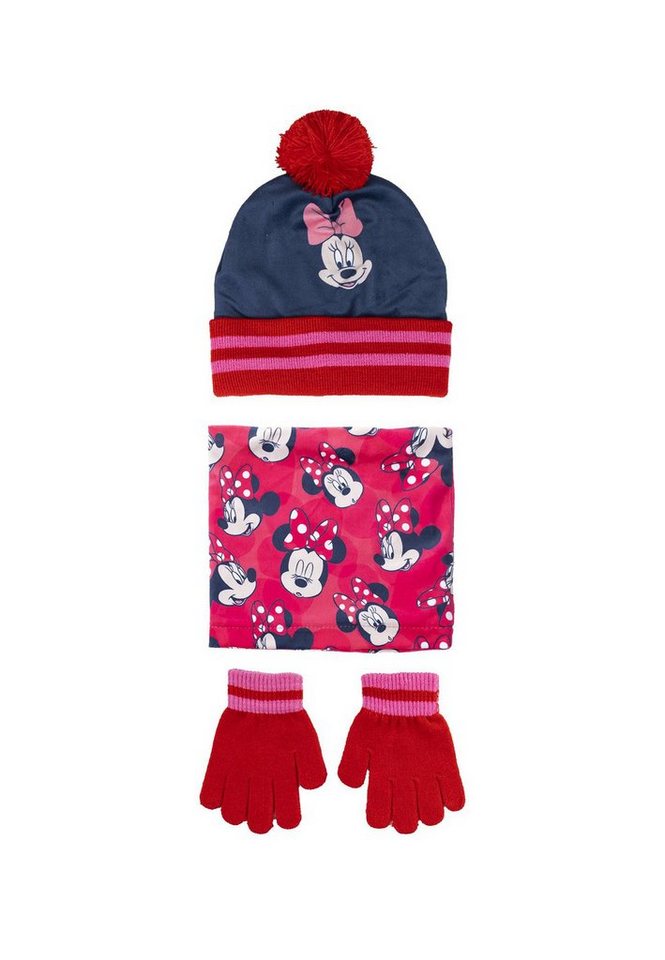 Disney Minnie Mouse Mütze & Schal Kinder Mädchen Winter-Set Mütze Schlauch-Schal Handschuhe (SET, 3-tlg) von Disney Minnie Mouse