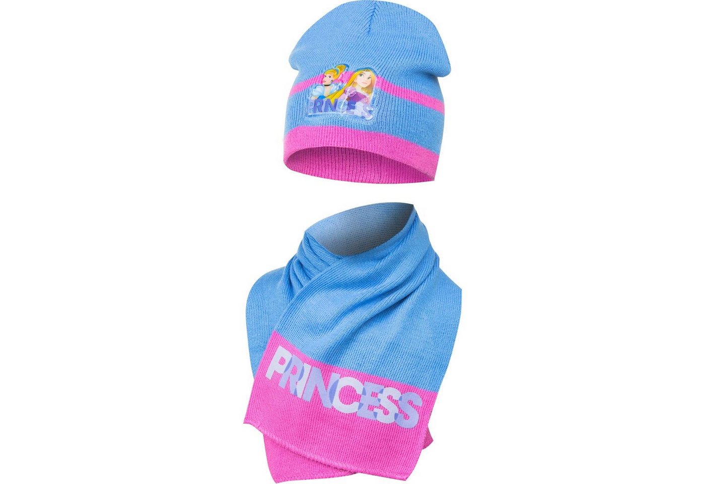 Disney Princess Schlupfmütze Disney Prinzessin Rapunzel Cinderella Kinder Mütze plus Schal Gr. 48 bis 51, Rosa oder Blau von Disney Princess