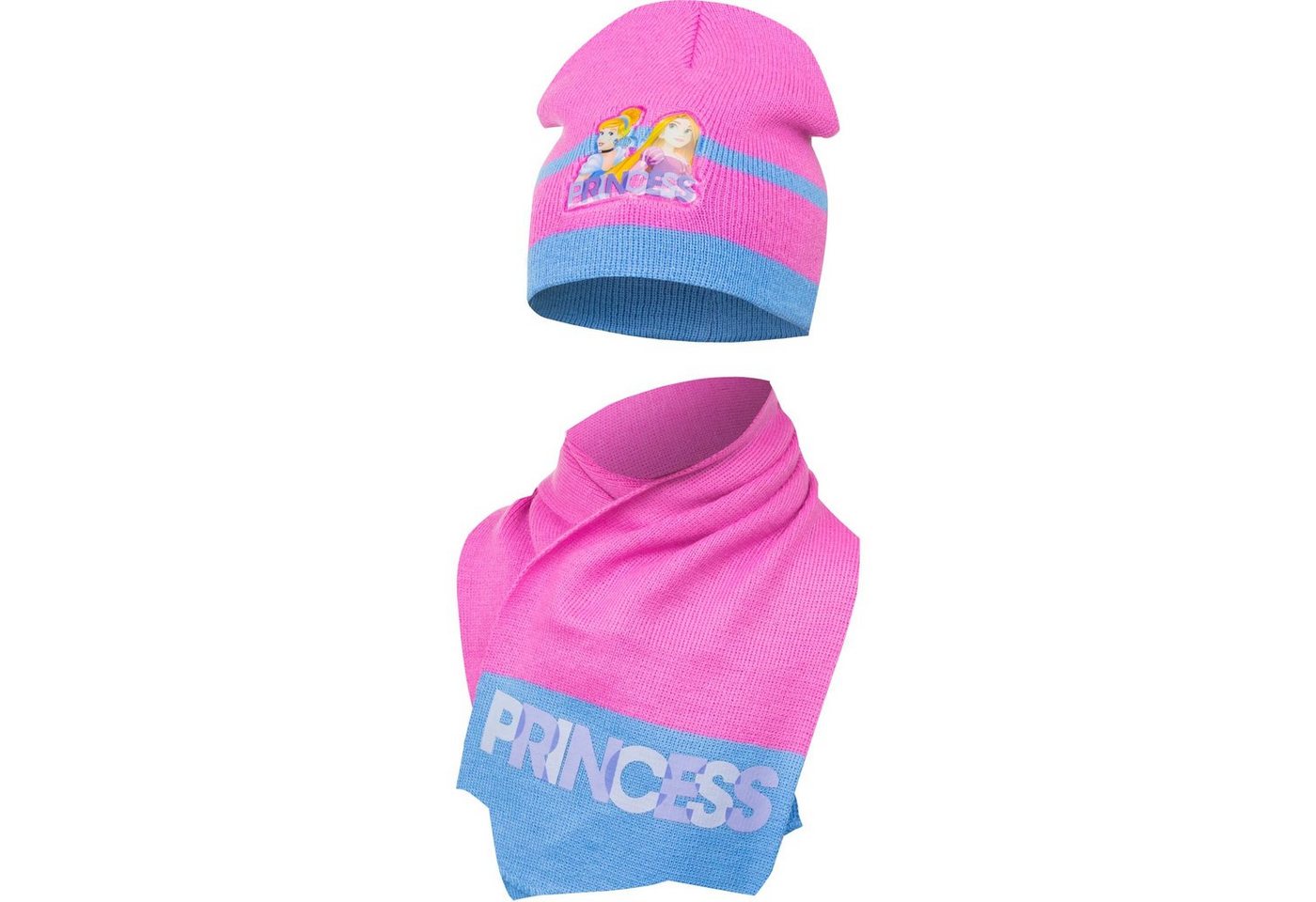 Disney Princess Schlupfmütze Disney Prinzessin Rapunzel Cinderella Kinder Mütze plus Schal Gr. 48 bis 51, Rosa oder Blau von Disney Princess