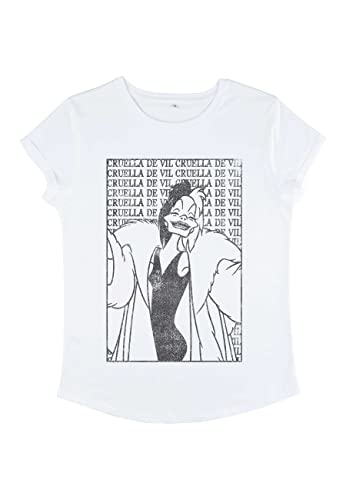 Disney Damen 101 Dalmatians Cruella De Vil Women's Organic Rolled Sleeve T-shirt, Weiß, L von Disney