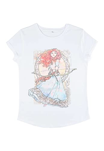 Disney Damen Brave Watercolor Brave Women's Organic Rolled Sleeve T-shirt, Weiß, XL von Disney
