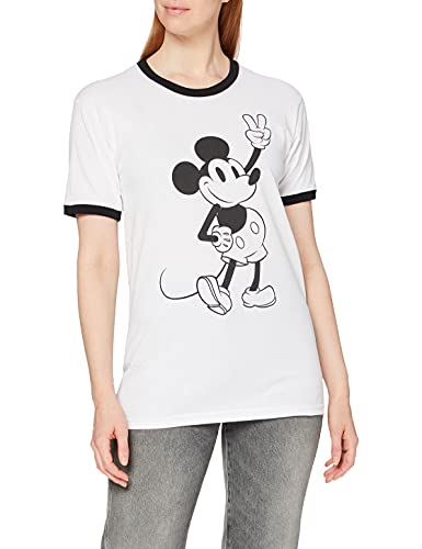 Disney Damen Mickey Mouse Peace T Shirt, Weiß (White/Black Wbl), 36 EU von Disney