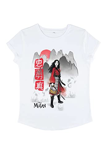 Disney Damen Mulan: Live Action Loyal Brave True Women's Organic Rolled Sleeve T-shirt, Weiß, M von Disney