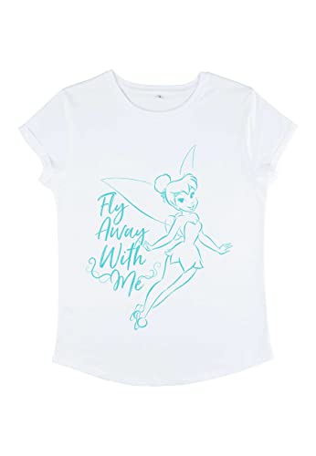 Disney Damen Peter Pan Fly Away With Me Women's Organic Rolled Sleeve T-shirt, Weiß, M von Disney