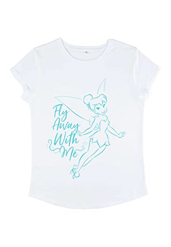 Disney Damen Peter Pan Fly Away With Me Women's Organic Rolled Sleeve T-shirt, Weiß, S von Disney