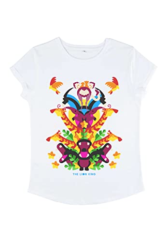 Disney Damen The Lion King Animal Tower Women's Organic Rolled Sleeve T-shirt, Weiß, XL von Disney