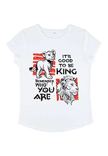 Disney Damen The Lion King: Live Action Simba Text Women's Organic Rolled Sleeve T-shirt, Weiß, L von Disney