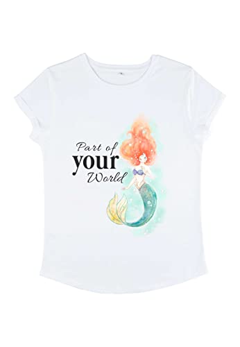 Disney Damen The Little Mermaid Peaceful Ariel World Women's Organic Rolled Sleeve T-shirt, Weiß, XL von Disney