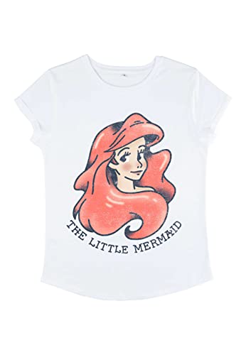 Disney Damen The Little Mermaid Sebastian Women's Organic Rolled Sleeve T-shirt, Weiß, M von Disney