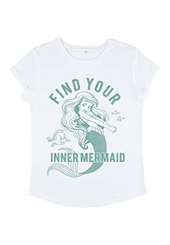 Disney Damen The Little Mermaid Spirit Animal Women's Organic Rolled Sleeve T-shirt, Weiß, L von Disney