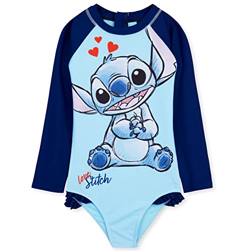 Disney Badeanzug Mädchen, Schwimmanzug mit Langen Ärmeln & Reißverschluss - Geschenke für Mädchen (Hellblau Stitch, 9-10 Jahre) von Disney
