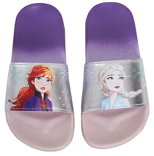 Disney Frozen 2 Mädchen Sliders Elsa Anna Gradient Regenbogen Kinder Sommer Sandalen Leicht Wasserdicht Strand Pool Schuhe, silber, 24 EU von Disney