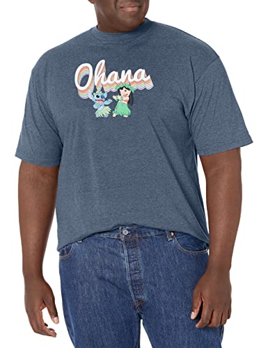 Disney Herren Rainbow Ohana T-Shirt, Marineblau Heather, 5XL Groß Tall von Disney
