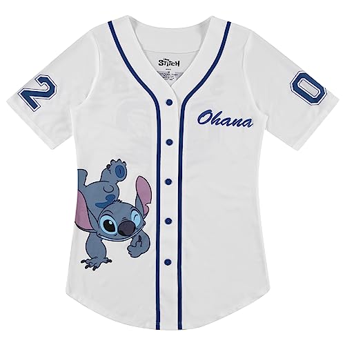 Disney Lilo and Stitch Damen-Shirt, klassisches Lilo und Stitch Baseballtrikot, Lilo und Stitch-Mesh-Jersey, weiß / blau, X-Groß von Disney