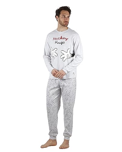 DISNEY Mickey Hugs Herren-Pyjama mit langen Ärmeln, Grau Jaspis, XL von DISNEY