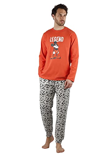 DISNEY Mickey Legend Langarm-Pyjama für Herren, orange, Small von DISNEY