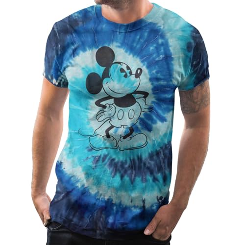 Disney Mickey Mouse Attitude Herren T-Shirt mit Batikfärbung, Sapphire Blue Spiral Wash, XL von Disney