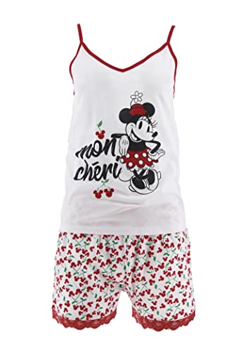 Disney Minnie Mouse T-Shirt und Shorts für Damen, Schlafanzug Baumwolle 2-Teiliges Set für Damen, Minnie Maus-Design, Geschenk für Damen und Teenager | XL - Weiß von Disney