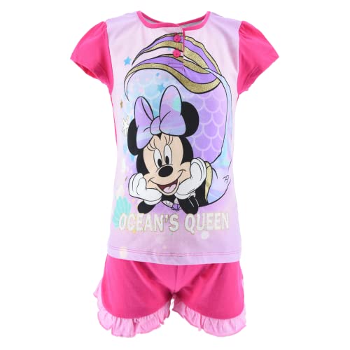 Disney Minnie Mouse T-Shirt und Shorts für Mädchen, Schlafanzug aus Weicher Baumwolle, 2-Teiliges Set für Mädchen, Minnie Maus Design, Größe 4 Jahre - Rosa von Disney