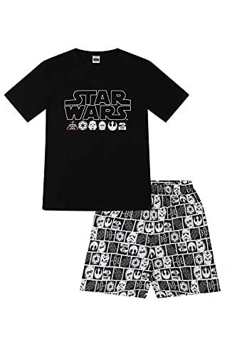 Disney Kurzer Herren-Schlafanzug mit Star-Wars-Charakteren, Baumwolle, Größe XL, Schwarz, Schwarz , XL von Disney