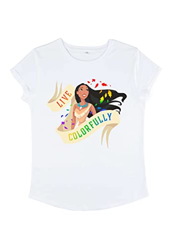 Disney Damen Pocahontas Live Colorfully Women's Organic Rolled Sleeve T-shirt, Weiß, M von Disney
