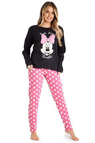 Disney Schlafanzug Damen Lang, Stitch Pyjama Damen Set (Schwarz/Rosa Minnie, M) von Disney