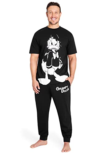 Disney Schlafanzug Herren Lang Lustig Pyjama Set Herren Nachtwäsche Witzig Donald Duck Grumpy Jack Skellington M-3XL (2XL, Schwarz Donald Duck) von Disney