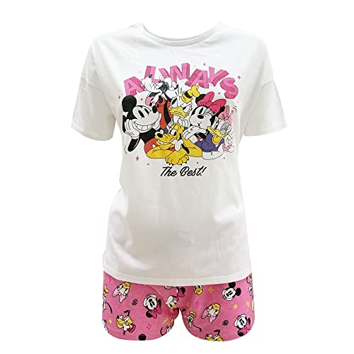 Disney Schlafanzug für Damen, Mickey Maus, T-Shirt und Shorts aus Baumwolle, Sommer 6093, Weiß, M von Disney