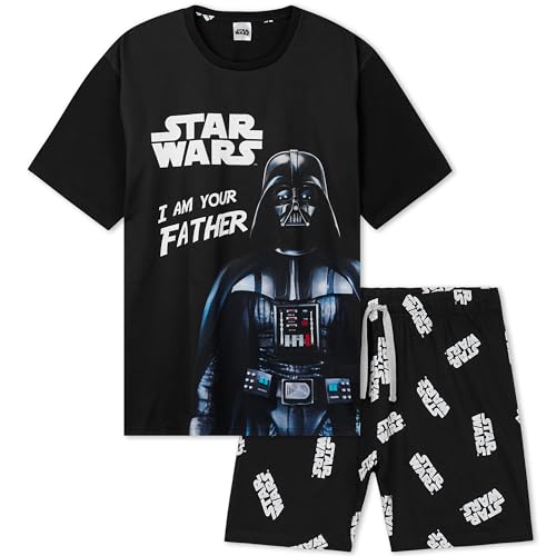 Disney Star Wars Schlafanzug Herren Kurz, Pyjama T-Shirt & Shorts - Papa Geschenk (Schwarz Darth Vader, L) von Disney