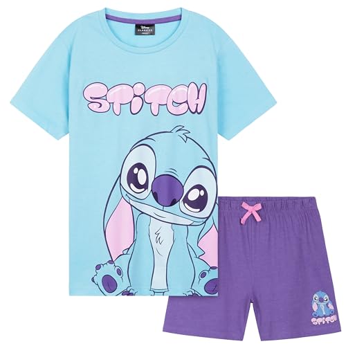 Disney Stitch Schlafanzug Mädchen Kurz, Pyjama T-Shirt & Shorts - Stitch Sachen (Blau/Lila - 1er-Pack, 6-7 Jahre) von Disney