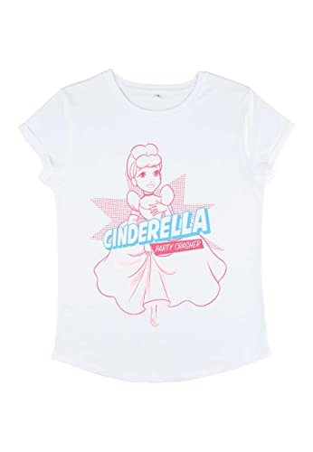 Disney Damen Cinderella Cindy Pop Women's Organic Rolled Sleeve T-shirt, Weiß, M von Disney