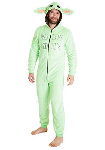 Mandalorian Baby Yoda Jumpsuit, Mandalorian The Child Onesie Damen und Herren, Star Wars Kuschelig Hausanzug, Unisex Fleece Einteiler Für Winter (Grün, L) von Disney