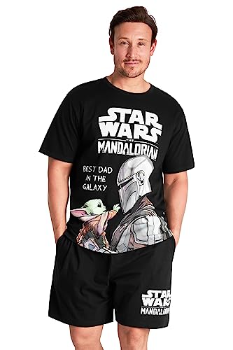 Disney Star Wars Schlafanzug Herren Kurz, Pyjama T-Shirt & Shorts - Papa Geschenk (Schwarz Baby Yoda, L) von Disney