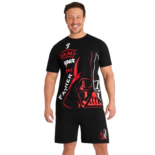 Star Wars Schlafanzug Herren Kurz, Pyjama Set T-Shirt & Shorts - Papa Geschenk (Schwarz/Rot, 3XL) von Disney