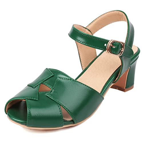 Diuniarza Ankel Strap Blockabsatz Peep Toe Damensandalen Ösen Slingback Offene Zeh Mitte Absatz Elegant Sommer Abendschuhe Grün Gr 40.5 EU/42 Asiatisch von Diuniarza