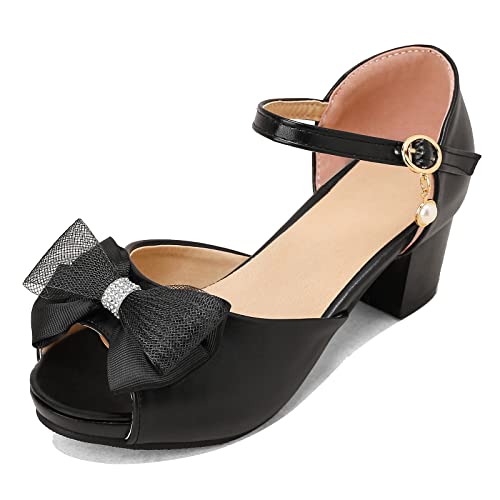 Diuniarza Blockabsatz Mary Jane Peep Toe Damensandalen Bogen Knöchelriemchen Stylish Sweet Hochzeit Schnalle Sommer Schwarz Gr 36 EU von Diuniarza