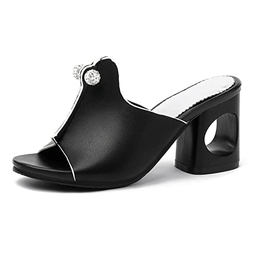 Diuniarza Blockabsatz Offene Zeh Pantoletten Für Damen Sommer Pantoffeln Stylish Ohne Verschluss Draußen Slingback Strand Mode Elegant Schwarz Gr 41 EU/43 Asiatisch von Diuniarza