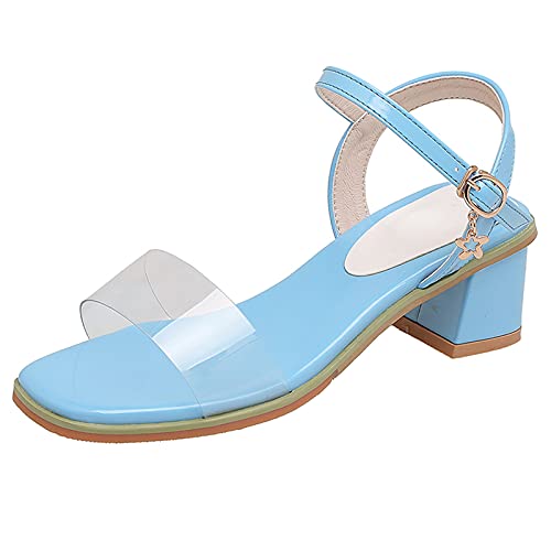 Diuniarza Blockabsatz Transparent Offene Zeh Mode Damensandalen Knöchelriemchen Weit Fit Slingback Sommer Abendschuhe Blau Gr 31 EU von Diuniarza