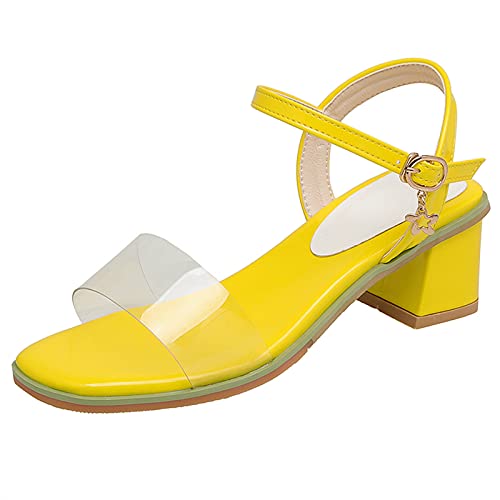 Diuniarza Blockabsatz Transparent Offene Zeh Mode Damensandalen Knöchelriemchen Weit Fit Slingback Sommer Abendschuhe Gelb Gr 38 EU/39 Asiatisch von Diuniarza