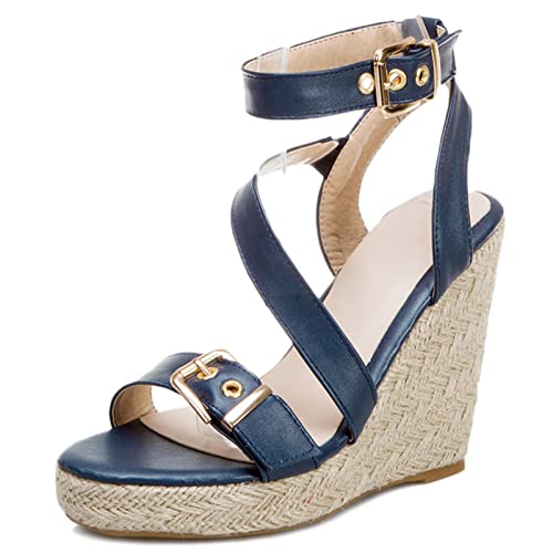 Diuniarza Damen Keilabsatz Espadrille Sandals Leisure Plateau Offene Zeh Knöchelriemchen Strand Sandals Blau Gr 41 EU/43 Diuniarza Damen Keilabsatz Espadrille Sandals Leisure Plateau Offene Zeh Knöchelriemchen Strand Sandals Blau Gr 41 EU/43 von Diuniarza