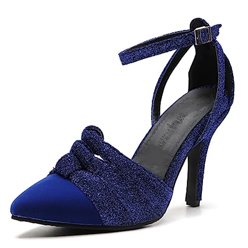 Diuniarza Damen Pump High Stiletto Pointed Toe Sandals Sommer Wildleder Knöchelriemchen Abend Party Schuhe Blau Gr 36.5 EU/37 Asiatisch von Diuniarza