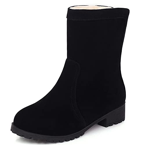 Diuniarza Damen Stiefeletten mit Blockabsatz Runde Zehen Winterstiefel Mitte Absatz Kurzschaft Stiefel Zip Warm Boots, 1568Okj Schwarz Gr 46 EU von Diuniarza