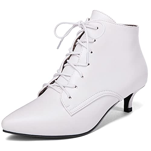 Diuniarza Damen Stiefeletten mit Mittlerem Absatz, Kleid Stiefeletten Kitten Heel Schnüren Pointed Toe Stiefeletten Leisure, 13485Len Weiß Gr 44 EU von Diuniarza