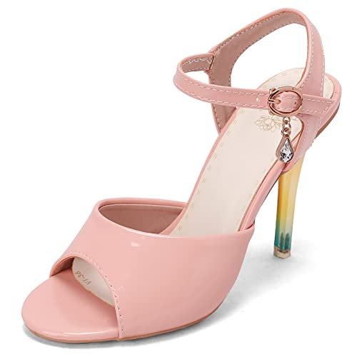 Diuniarza Hochzeit High Stilettos Peep Toe Damensandalen Knöchelriemchen Slingback Offene Zeh Party Schuhe Elegant Pink Gr 43 EU/45 Asiatisch von Diuniarza