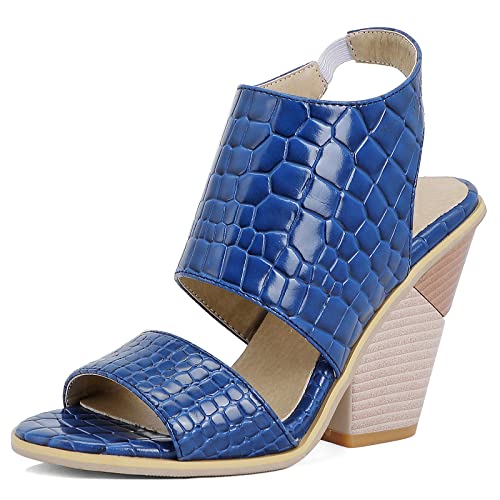 Diuniarza Keilabsatz Offene Zeh Gladiator Slingback Damensandalen Western Style Ösen Schnüren Strappy Sommer Dark-Blau Gr 38 EU/39 Asiatisch von Diuniarza