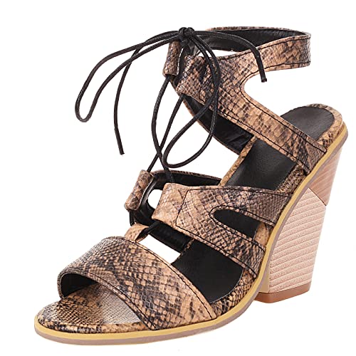 Diuniarza Keilabsatz Offene Zeh Gladiator Slingback Damensandalen Western Style Ösen Schnüren Strappy Sommer Leopard Gr 38 EU/39 Asiatisch von Diuniarza