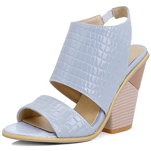 Diuniarza Keilabsatz Offene Zeh Gladiator Slingback Damensandalen Western Style Ösen Schnüren Strappy Sommer Light-Blau Gr 34 EU von Diuniarza