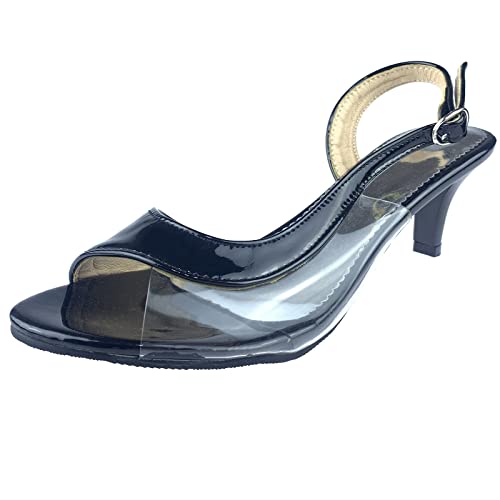 Diuniarza Kitten Heel Offene Zeh Transparent Damensandalen Slingback Knöchelriemchen Mitte Absatz Mode Schnalle Peep Toe Schwarz Gr 35 EU von Diuniarza